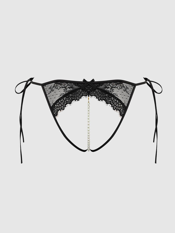 JOCELYN LACE & PEARL CROTCHLESS TIE SIDE BIKINI