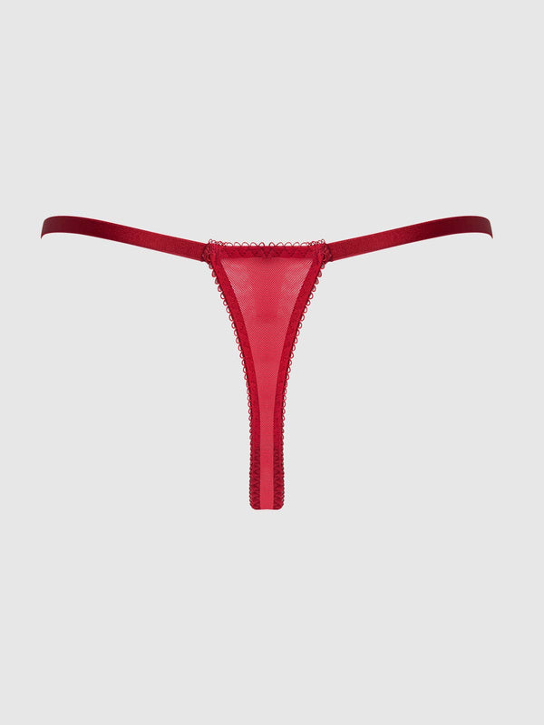 ROSALIE EMBROIDERED LACE & MESH CROTCHLESS THONG