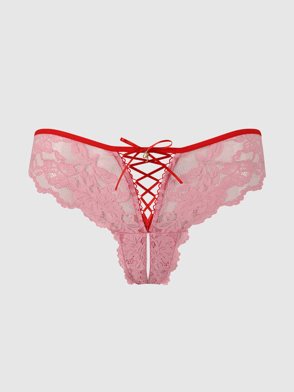 BELLA LACE UP FRONT LACE CROTCHLESS TANGA