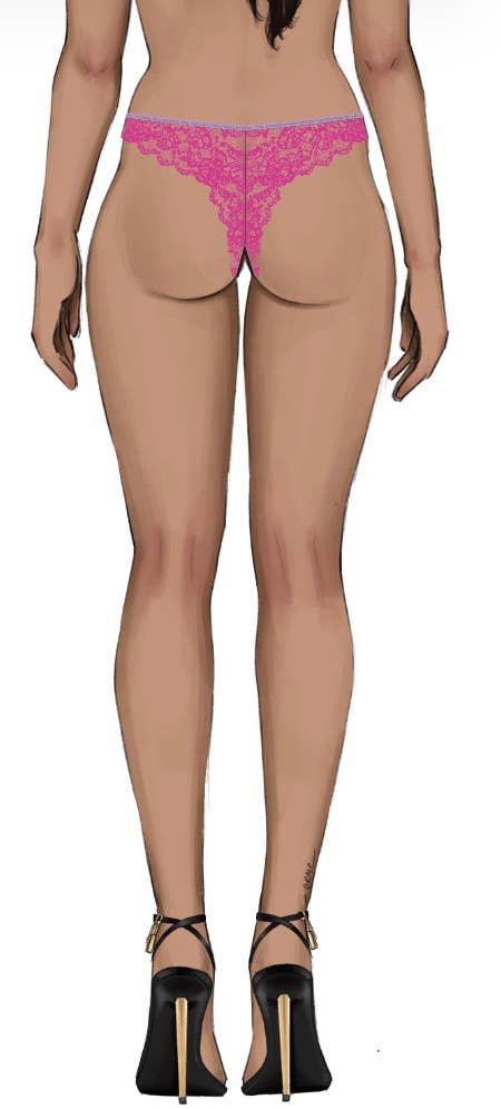 BELLA LACE UP FRONT LACE CROTCHLESS TANGA