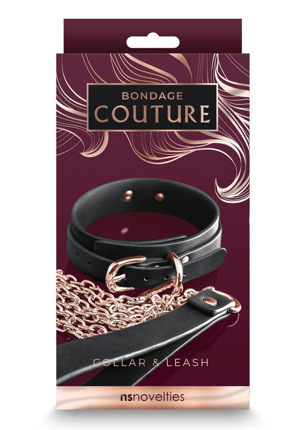 Bondage Couture Pu Leather Collar and Leash - Black
