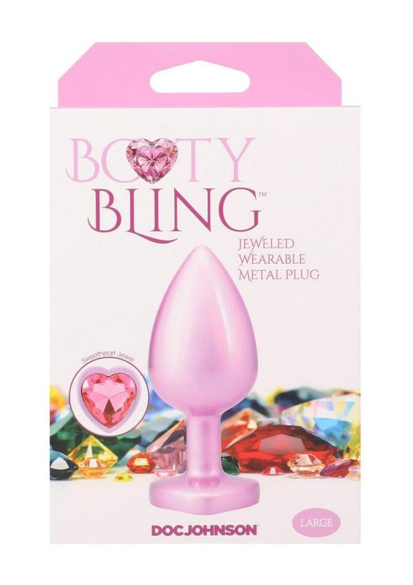Booty Bling Heart Diamond Jeweled Wearable Metal Plug - Metal/Pink - Large