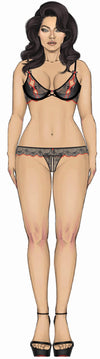 ILENA EMBROIDERED TULLE & PEARL CROTCHLESS THONG
