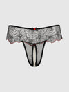ILENA EMBROIDERED TULLE & PEARL CROTCHLESS THONG