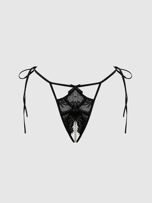 JOCELYN LACE & PEARL CROTCHLESS TIE SIDE BIKINI