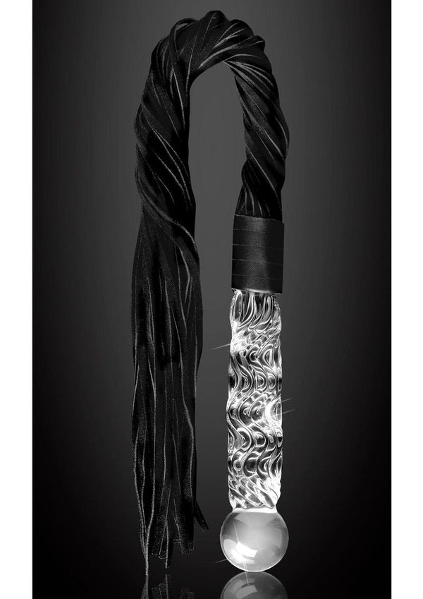 Icicles No. 38 Textured Glass Dildo with Flogger - Black/Clear - 26.5in