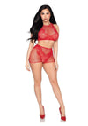 Leg Avenue Net and Lace Crop Top and Matching Boy Shorts (2 Piece) - Os