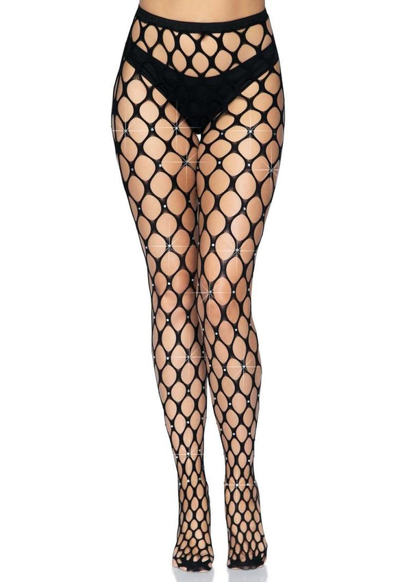 Leg Avenue Rhinestone Jumbo Pothole Net Tights - Black - One Size