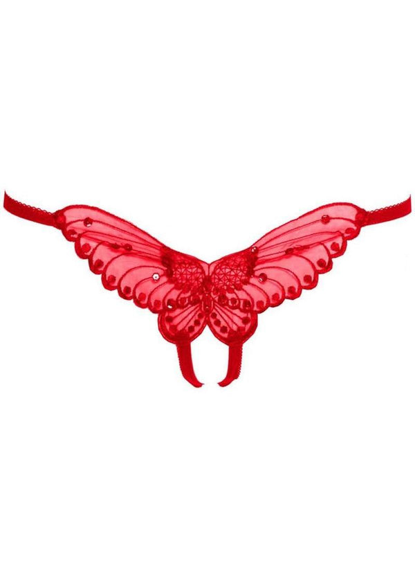 Leg Avenue Butterfly Crotchless with Pearl Sequin Detail - Red - One Size - 12 Pack