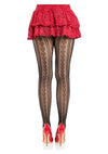 Leg Avenue Sweetheart Striped Net Tights with Keyhole and Mini Bow Detail - Black/Red - One Size