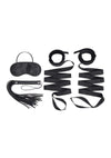 Lux Fetish Bondage Bed Strap and Flogger Kit - Black - 4 Piece