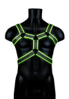 Ouch! Bonded Leather Body Harness - Black/Glow In The Dark/Green - Large/XLarge