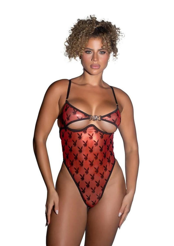 Playboy Shimmer Bunny Teddy - Black/Red - XLarge