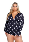 Playboy Slumber Bunny Romper - 1xlarge - Black/White - Queen/XXLarge