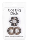 Powerbullet Got Big D Super Stretch Cock Rings - Black - 2 Pack