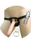 Real Skin All American Whoppers Vibrating Dildo with Universal Harness - Black/Flesh/Vanilla - 7in