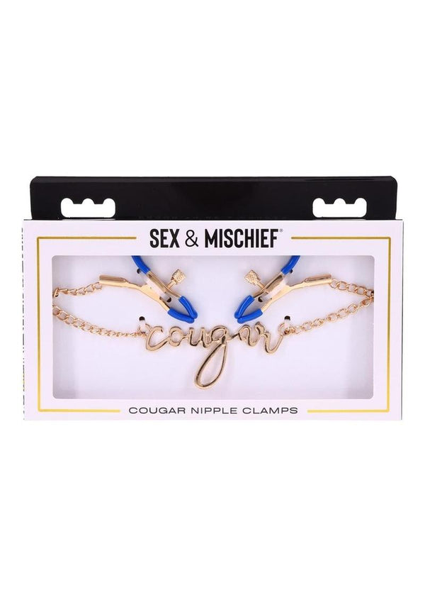 Sex and Mischief Cougar Nipple Clamps - Blue/Gold/Navy