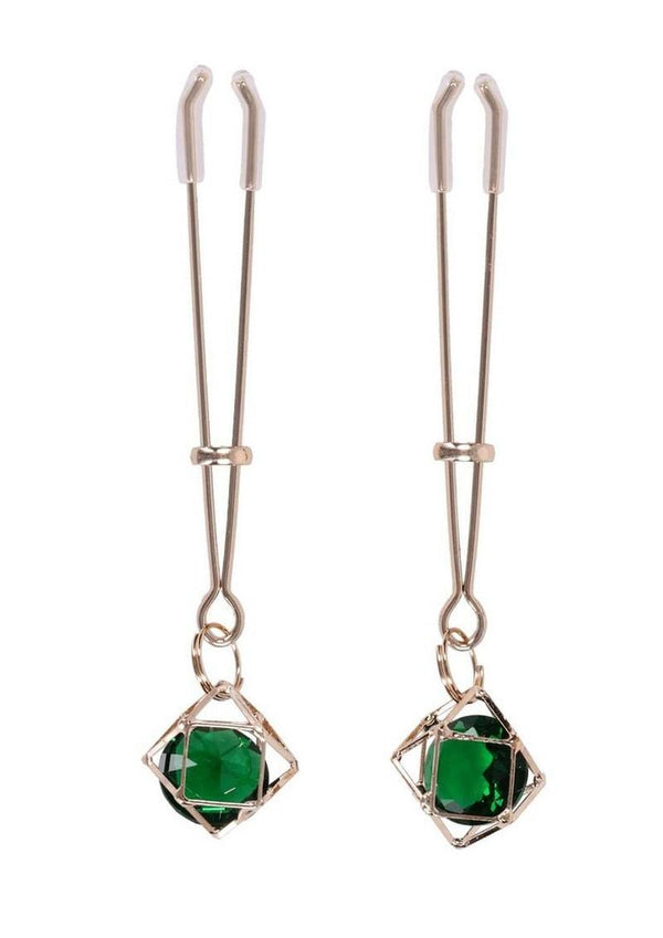 Sex and Mischief Indica Crystal Nipple Clips - Gold/Green