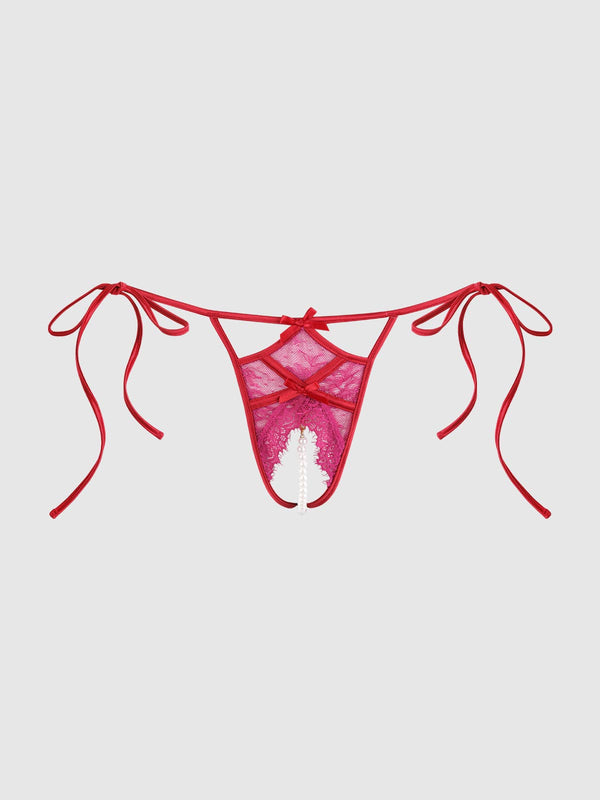 JOCELYN LACE & PEARL CROTCHLESS TIE SIDE BIKINI