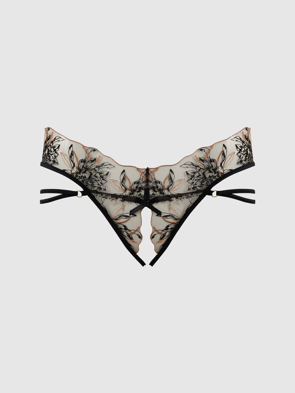 DELILAH EMBROIDERED STRAPPY CROTCHLESS & BACKLESS HIPSTER
