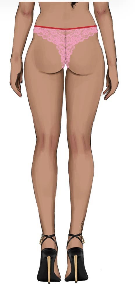 BELLA LACE UP FRONT LACE CROTCHLESS TANGA