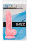 Addiction Toy Collection Brandon Silicone Glow In The Dark Dildo with Balls - Glow In The Dark/Pink - 7.5in