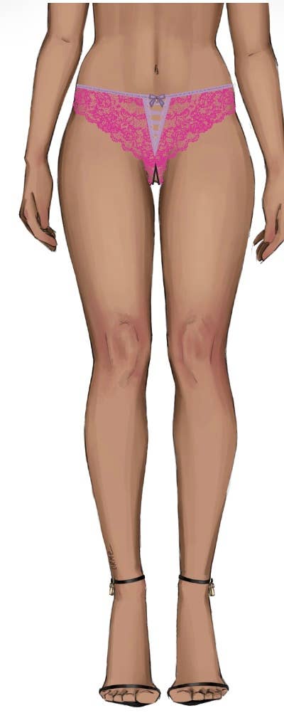 BELLA LACE UP FRONT LACE CROTCHLESS TANGA
