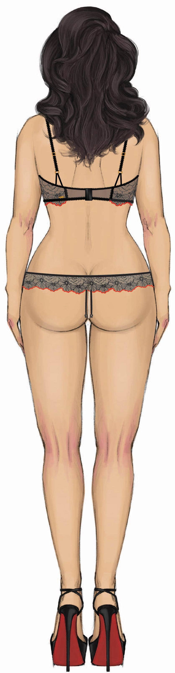 ILENA EMBROIDERED TULLE & PEARL CROTCHLESS THONG