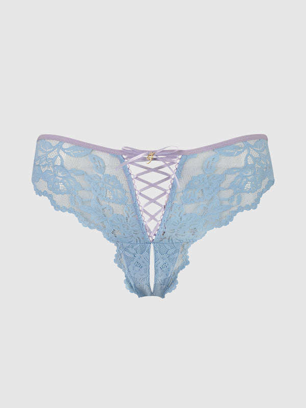 BELLA LACE UP FRONT LACE CROTCHLESS TANGA