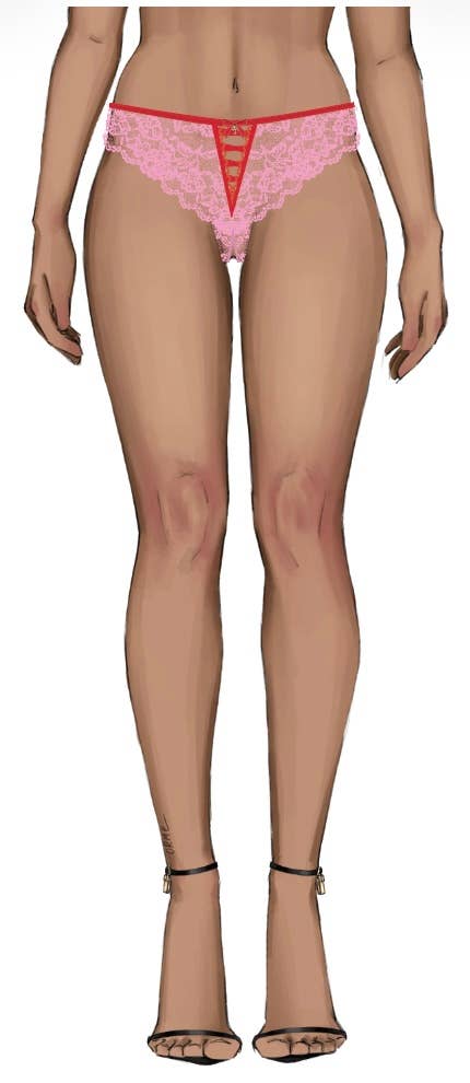 BELLA LACE UP FRONT LACE CROTCHLESS TANGA