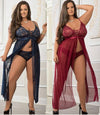 D2232PLUS SIZE-2pc Empire Waist Laced Sheer Long Dress&Panty