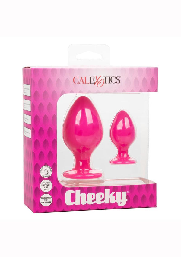 Cheeky Silicone Textured Anal Plugs - Pink - Large/Small - Set Of 2