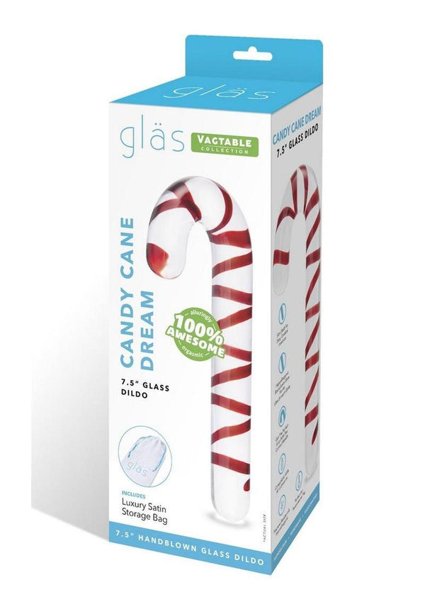 Glas Candy Cane Dream Glass Dildo - Clear/Red - 7.5in