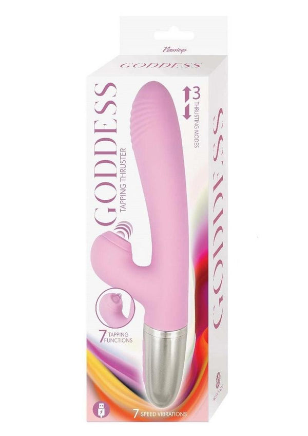 Goddess Tapping Thruster Rechargeable Silicone Vibrator with Clitoral Stimulator - Pink