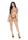 Leg Avenue Adjustable Applique Bra Top, Pearl Strand G-String Panty, and Matching Garter Harness