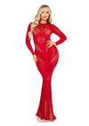 Leg Avenue Lace and Net Body Con Gown with Heart Keyhole Detail - Red - One Size