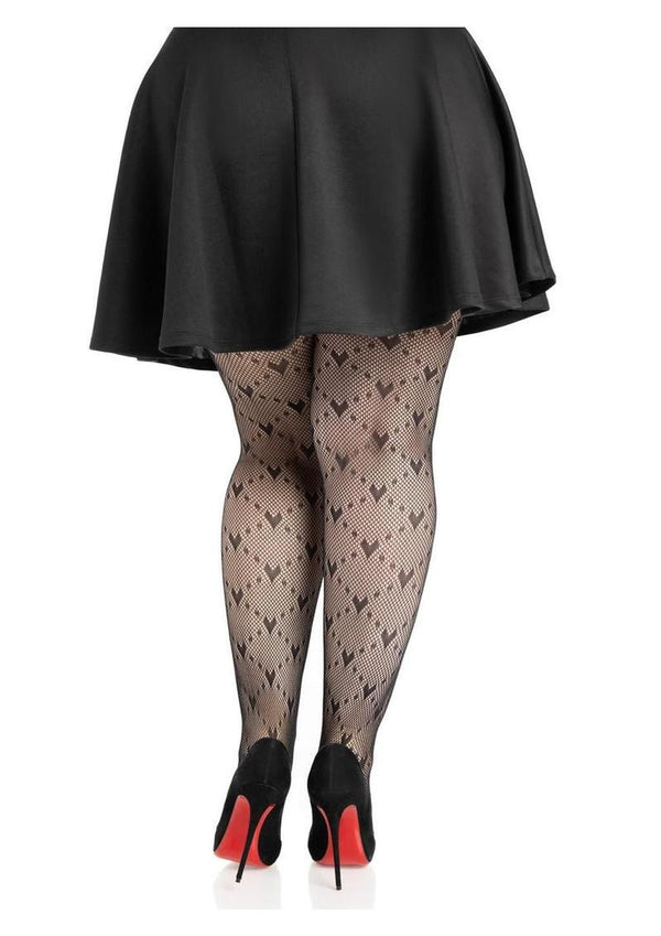 Leg Avenue Love Struck Heart Net Tights - 1x/2x - Black
