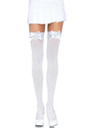 Leg Avenue Opaque Thigh Highs with Satin Bow Accent - Red/White - One Size