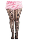 Leg Avenue Sweetheart Striped Net Tights with Keyhole - 1x-2x - Black/Pink