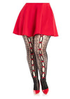 Leg Avenue Sweetheart Striped Net Tights with Keyhole - 1x-2x - Black/Red