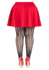 Leg Avenue Sweetheart Striped Net Tights with Keyhole - 1x-2x - Black/Red