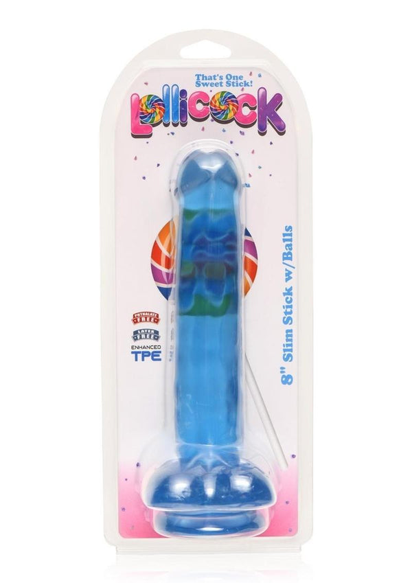 Lollicock Slim Stick Dildo with Balls - Berry Ice/Blue - 8in