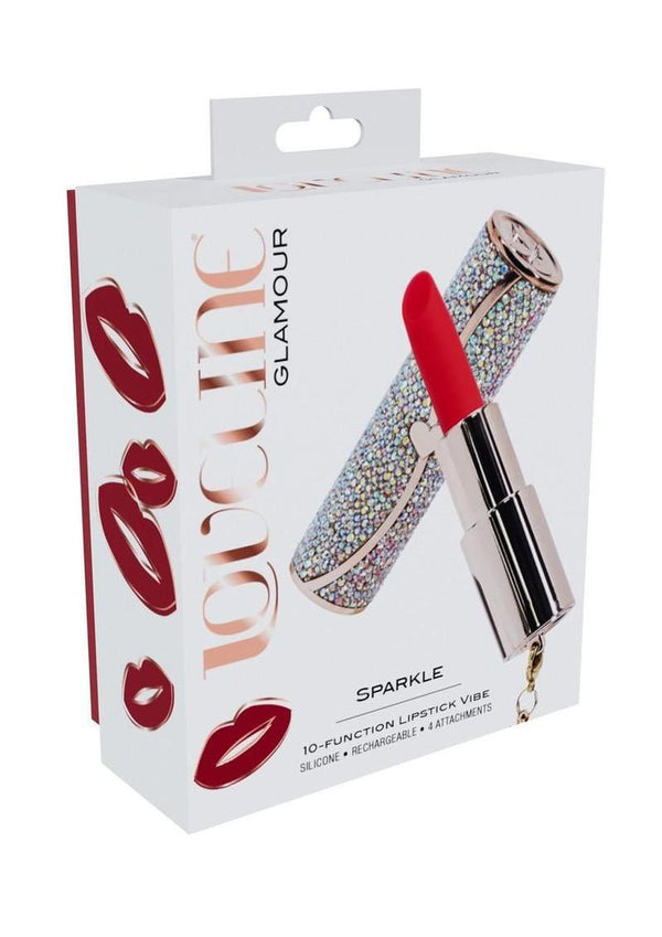 Loveline Sparkle Lipstick Rechargeable Silicone Vibrator with Interchangeable Heads - Multicolor/Rainbow
