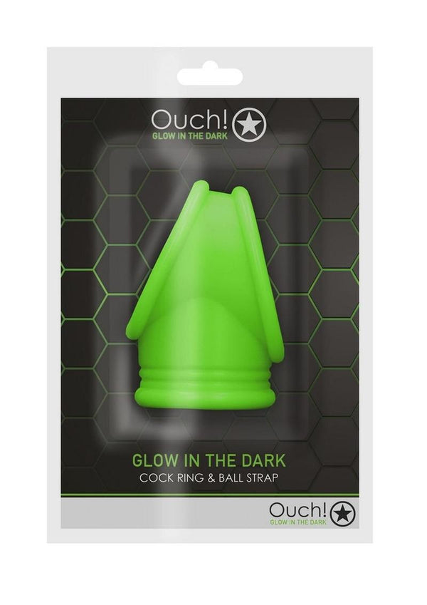 Ouch! Cock Ring and Ball Strap Silicone Separator - Glow In The Dark/Green