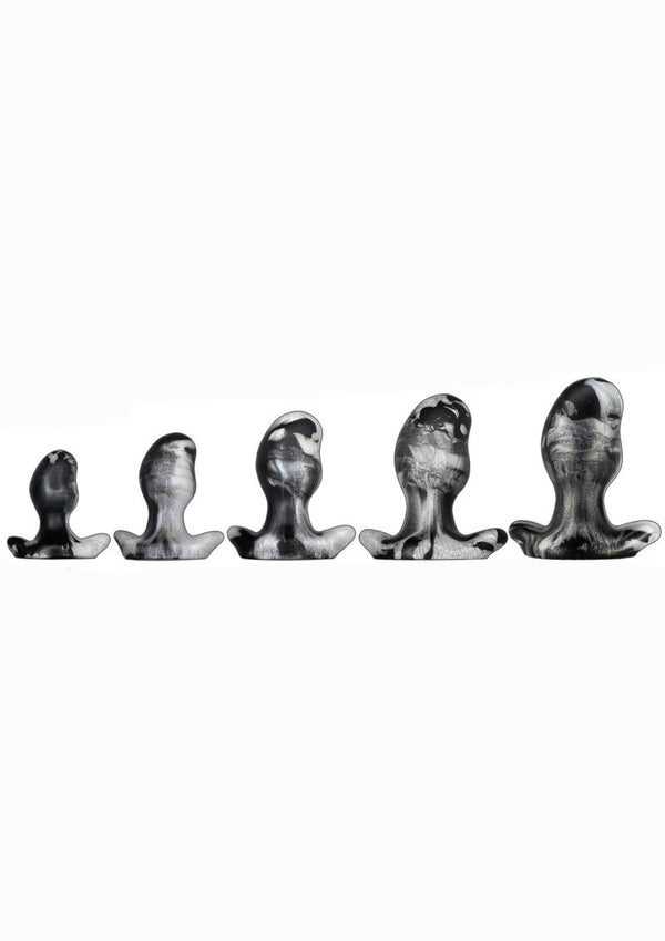 Oxballs Ergo Silicone Butt Plug - Black/Platinum Swirl/Silver - XLarge