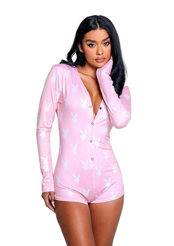 Playboy Slumber Bunny Romper - Pink/White - Large/XLarge