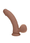 Realrock Rechargeable Silicone Dual Layered Vibrating Curved Dildo with Weighted Balls - Caramel - 6in
