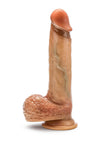 Renaissance Raphael Silicone Sliding Foreskin Dildo with Squeezable Balls - Caramel - 9.5in