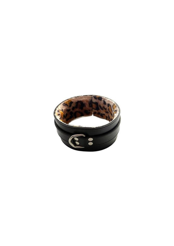 Rouge Leather Collar with Faux Fur Lining - Animal Print/Black/Leopard Print