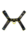 Rouge Leather Over The Head Harness Black with Yellow Accessories - Black/Yellow - Large